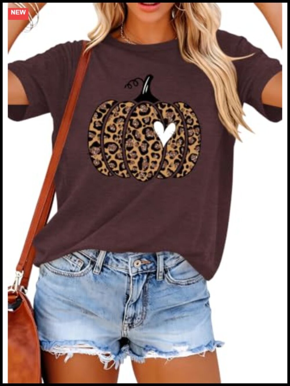 Women Halloween Pumpkin Graphic T-Shirt Leopard Crew Neck Fall Tee